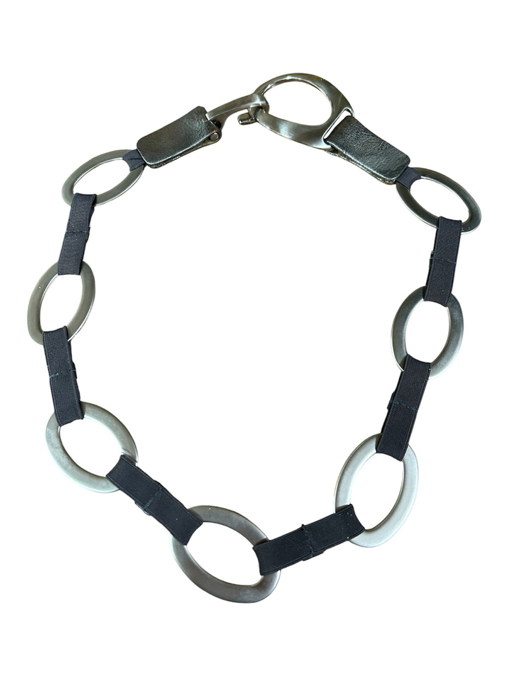 Vintage Suzi Roher Silver Metallic Leather Heavy Ring Belt OS